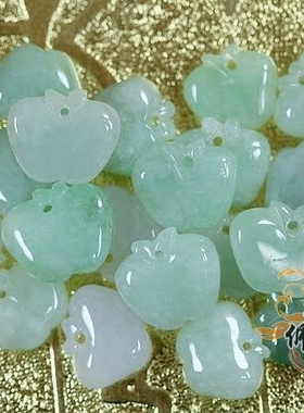 A货翡翠冰种特色扁形可爱小苹果吊坠diy饰品配件玉石散珠子淡绿色