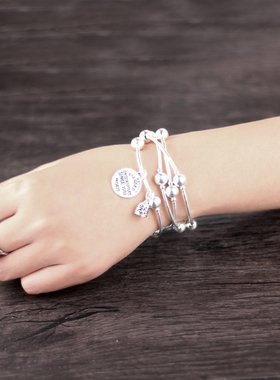 925纯银多圈手链圆牌女毛衣链