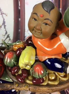 喜庆陶瓷石湾公仔摆件孙子送长辈