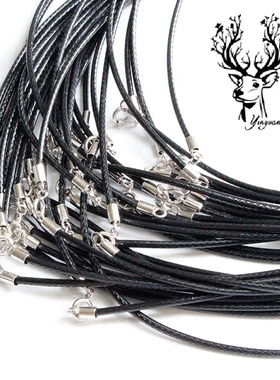 纯银黑色皮质皮绳项链