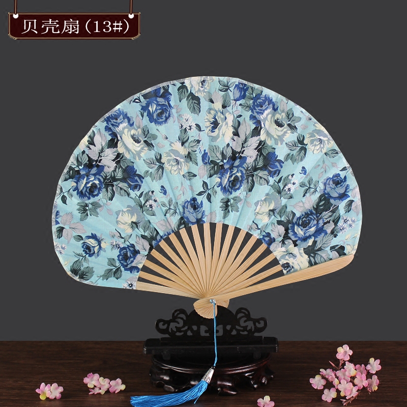 木木夕扇子折扇贝壳扇半圆形刀扇女扇子葵形棉布折叠工艺扇小竹扇 木木夕工艺扇 淘优券