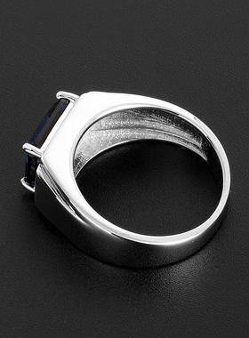 蓝宝石男士食指戒指纯银镀金