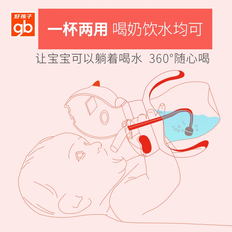 好孩子美果专卖店好孩子水杯婴儿学饮吸管杯宝宝防摔儿童喝奶带手柄外出携带喝水壶1