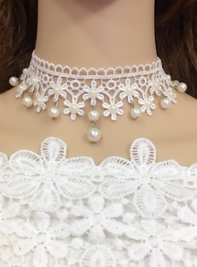 DIY手工定制白色花朵蕾丝新娘项链