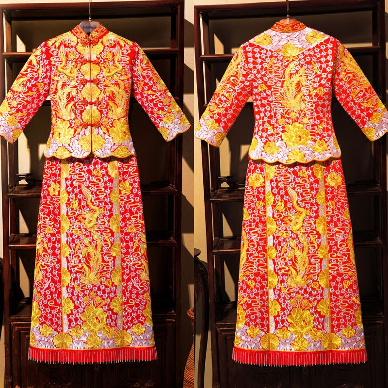 逸芬梦纺旗舰店大五福龙凤褂裙秀禾服新娘新款春夏结婚礼服嫁衣中式婚纱旗袍1