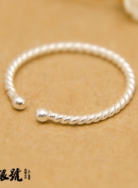 纯银麻花开口可调节礼盒尾戒特价