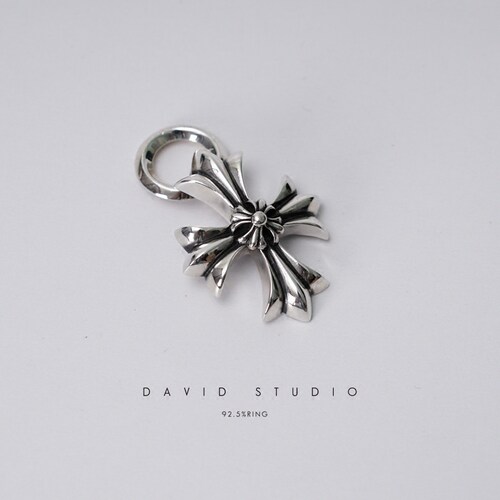 David studio 925纯银双层十字架情侣款潮流朋克机车十字花吊坠 - 图0