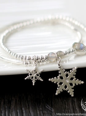 夜雪925纯银手链双层六边形雪花