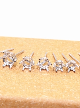 diy925纯银电白金防过敏空托