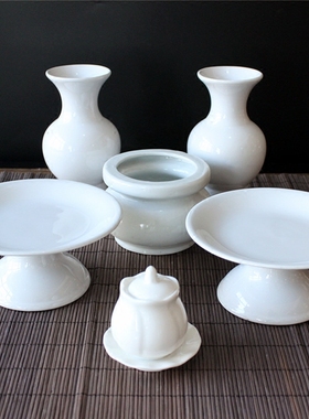 佛具用品纯白无字套装果盘花