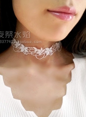 韩国哥特风镂空欧式花纹蕾丝项链