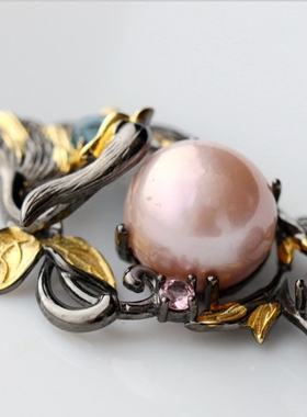 手工珍珠托帕石高档女士银吊坠