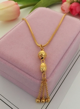 日韩越南沙金珠长项链不掉色铃铛