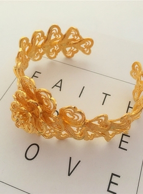 新款大花镂空手镯女欧币镀金越南沙金手镯仿黄金镯子礼物婚嫁饰品