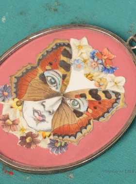 西洋古董蝴蝶纯银挂件古董