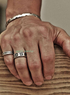 s925纯银男士狼图腾潮徽章戒指