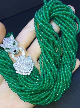 绿玛瑙多层纯银镶锆石欧美款项链