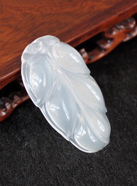 天然冰种白玛瑙金枝玉叶挂件女款白玉髓吊坠树叶项链玉坠子送女友