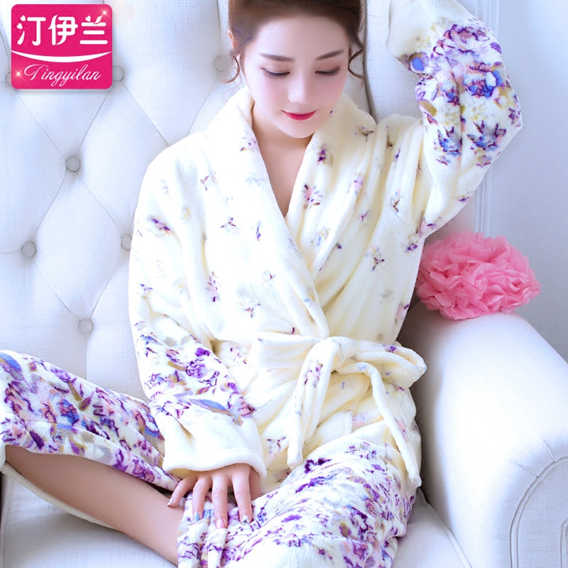 睡裙秋冬长袖法兰绒韩版女浴衣晨袍 汀伊兰睡裙