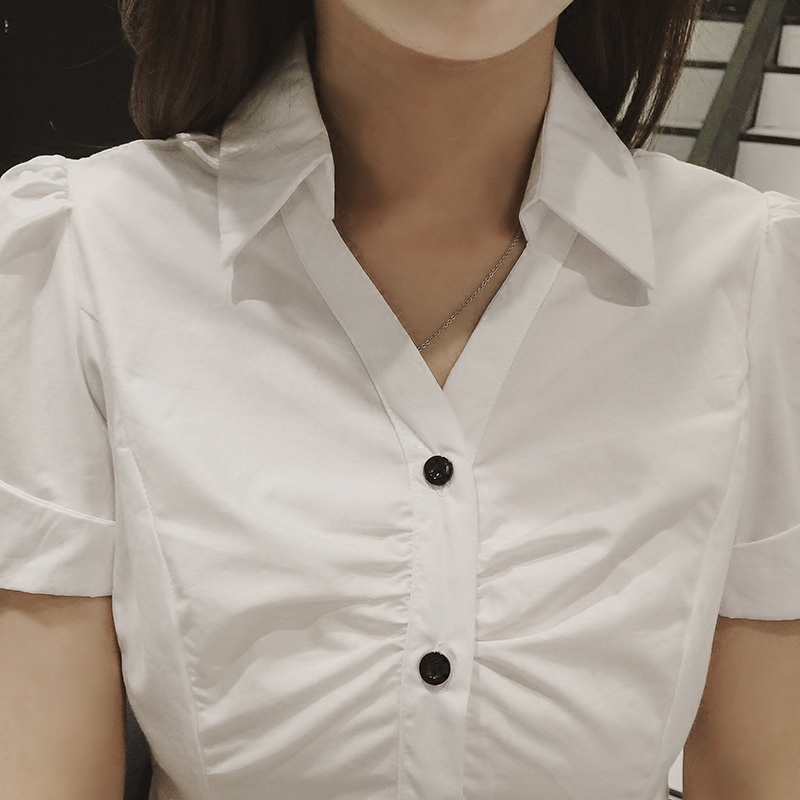 2020短袖衬衫女v领打底衫 听香水榭服饰衬衫