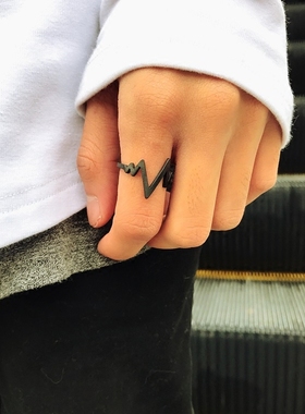 KORKEN原宿街头嘻哈风心电图戒指