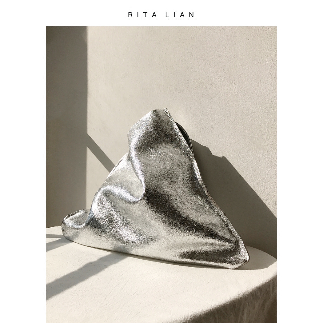 RitaLian原创设计托特包 极简随性休闲运动大容量银色单肩小众包 - 图3