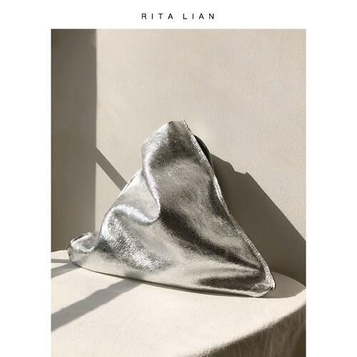 RitaLian原创设计托特包 极简随性休闲运动大容量银色单肩小众包 - 图3