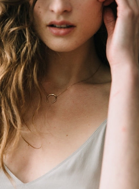 新品手工制作进口14k女月牙项链