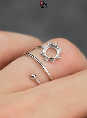 绕线镶嵌琥珀蜜蜡圆形戒指托包邮