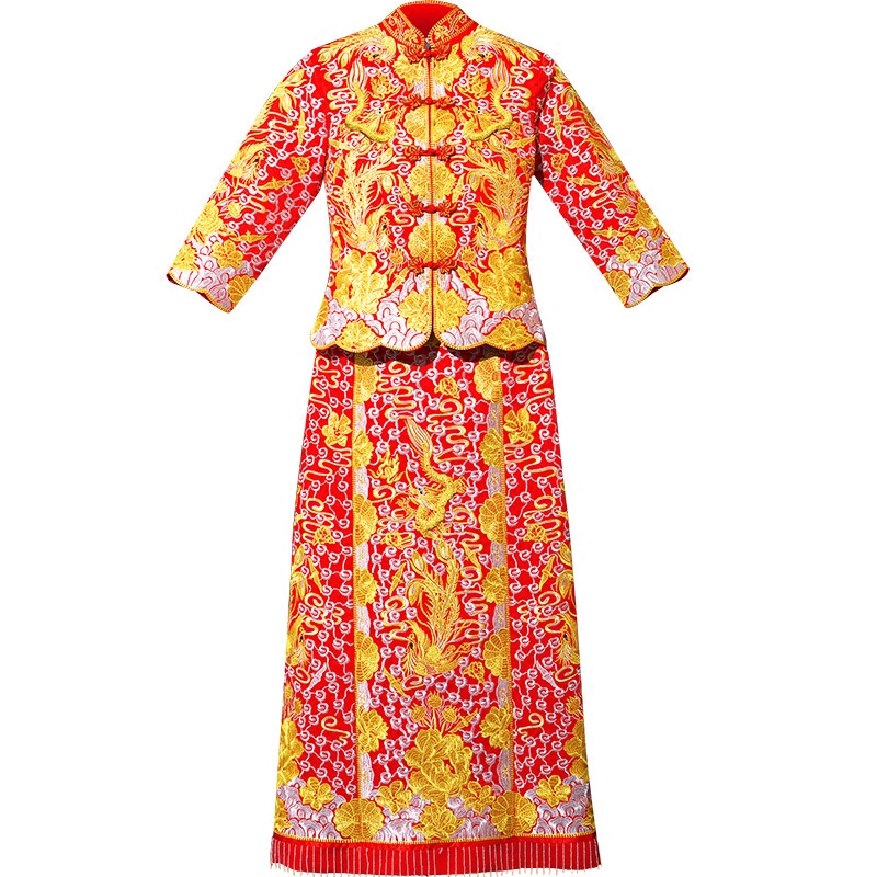 逸芬梦纺旗舰店大五福龙凤褂裙秀禾服新娘新款春夏结婚礼服嫁衣中式婚纱旗袍3