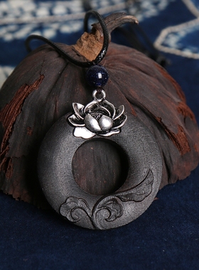 檀木荷花女长款文艺气质挂件项链