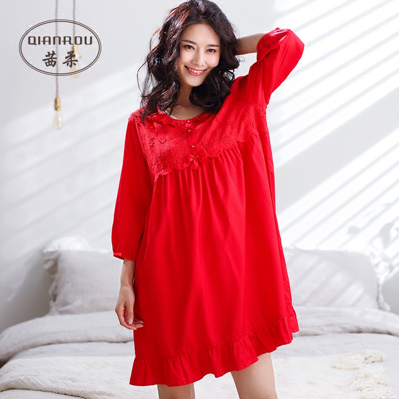 茜柔2018新款春夏天丝麻丝绸睡裙 茜柔睡裙