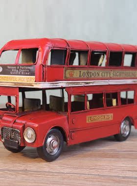 伦敦巴士铁皮双层公交车生日摆件