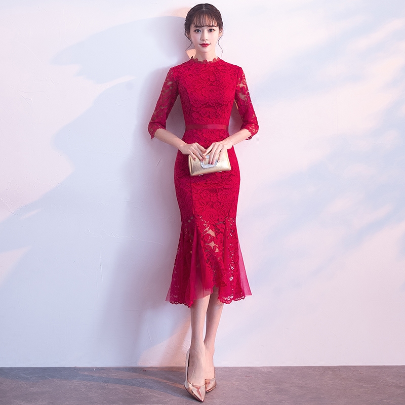 新娘旗袍2020新款改良版红色敬酒服 品莉婚纱旗袍