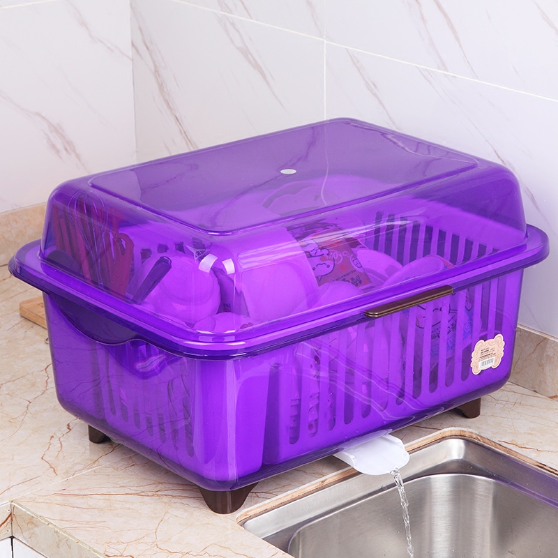 厨房用品碗盘沥水盆带盖塑料碗筷收纳盒带排水杯碗沥水架整理碗柜