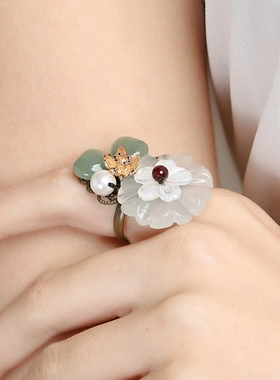 纯然东陵玉小清新文艺范开口戒指