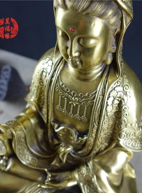 纯铜摆件坐莲观音铜像