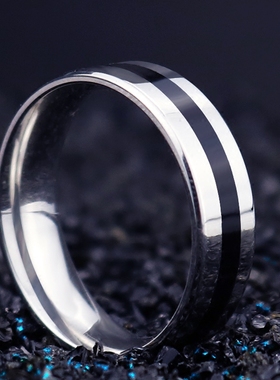 韩版黑白男士单身风学生钛钢戒指