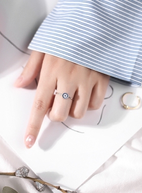 开口可调节蓝眼睛金银学生戒指