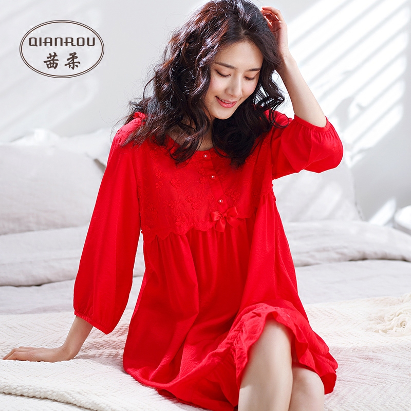 茜柔2018新款春夏天丝麻丝绸睡裙 茜柔睡裙