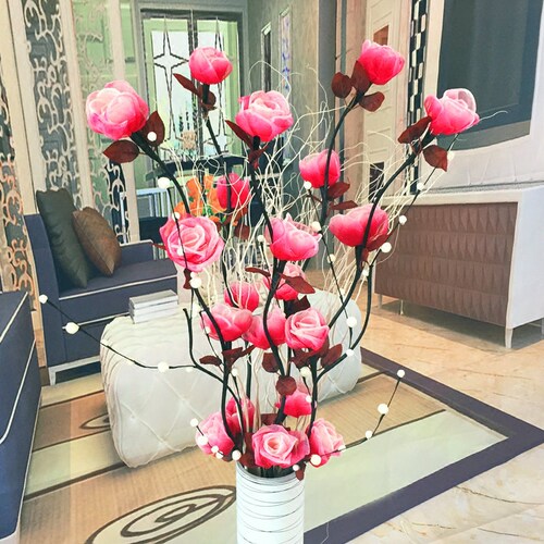 百合花叶脉花干花客厅玄关落地花仿真花 装饰树枝龙柳发财果套装 - 图2