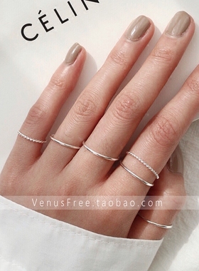 第二包邮超细纯银光面麻花戒指