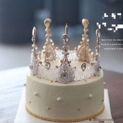 生日蛋糕装饰皇冠公主陈紫函同款整环奢华手工水晶串珠王冠装饰 虎窝淘