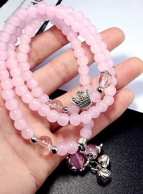 招桃花粉水晶铃铛葫芦钱袋手链圈