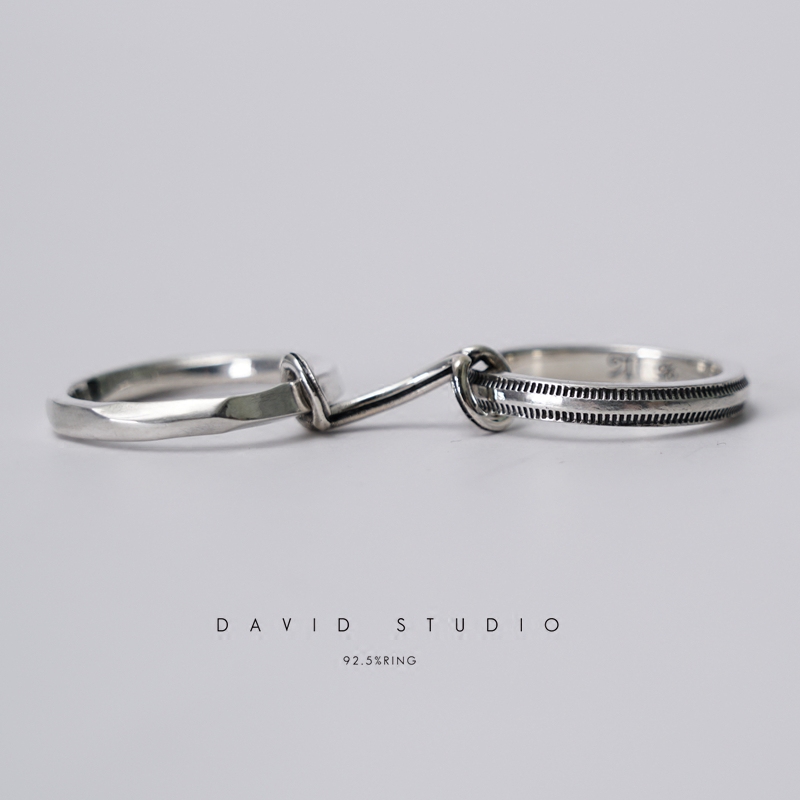 David studio 手工925纯银情侣连环对戒指werkstatt munchen小众 - 图1