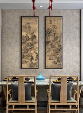 新中式风走廊过道水墨画听琴图