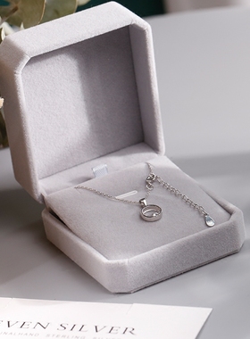 新款S925圆形锆石吊坠学生锁骨链