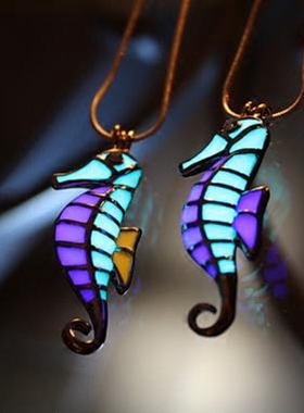 海马小盒子绿橙紫色礼物夜光项链