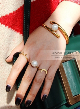 设计师灵气珍珠满月可调节戒指