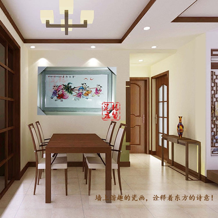 景德镇手绘瓷板画人物新中式挂画客厅卧室玄关书房装饰陶瓷画童子-图1